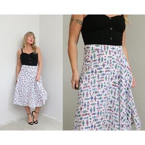 1950's Vintage Atomic Print A-Line Cotton Skirt ~ Women's XXS ~ 24" Waist ~ 50's